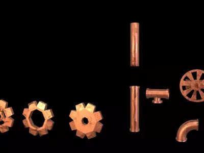 Cogs And Pipes - Lowpoly - PBR copper Low-poly 3D model