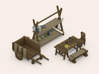 Low Poly Pirate House Fittings - Furniture Asset Pack Low-poly 3D model