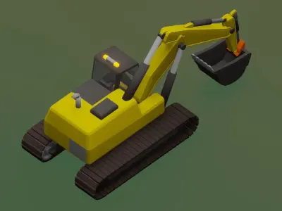 Simple cartoon diesel excavator Low-poly 3D model