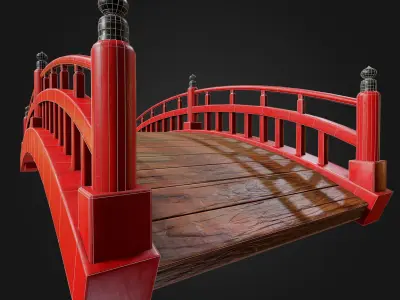 Japanese Red brigde torii garden low poly gameready VR AR Low-poly 3D model