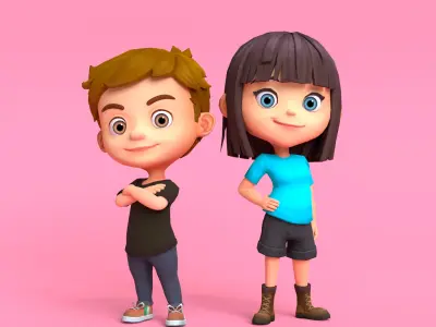 Cartoon Girl Character Low Poly 3D model