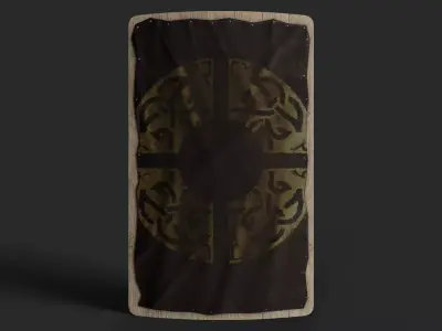 Slavic square leather shield-painted gold nordic symbol Low-poly 3D model