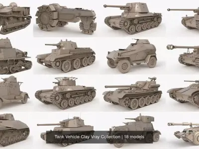 Tank Vehicle Clay Vray Collection 3D Model Pack