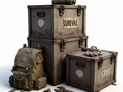 Post Apocalyptic Survival Crate Pack 3D Model Props Kit Low-poly 3D model