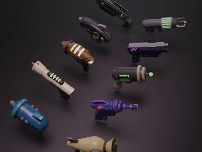 Low Poly Space Gun Pack - 10 Pieces Low-poly 3D model