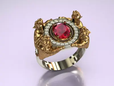 Tiger Four Ruby Ring 3D print model
