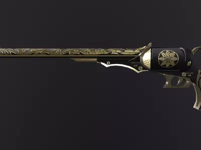 Low Poly Revolver Model gold and Low-poly 3D model