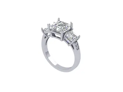 Asscher 3 Stone Art Deco Ring 3D print model