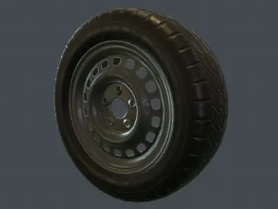 Rubber Tire With Rim PBR Game Ready Low-poly 3D model