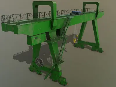 PBR Double Girder Gantry Crane V2 - Green  Low-poly 3D model