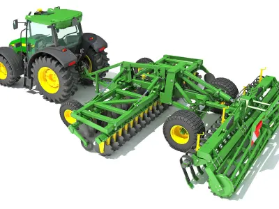 Tractor with Seed Drill 3D model 5