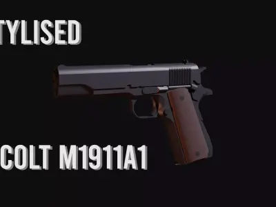 Colt M1911A1 Stylised WW2 Pistol Low-poly 3D model