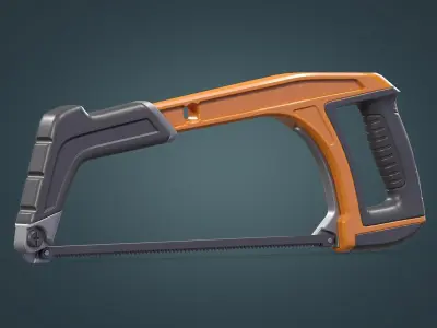 Hacksaw orange and saw Low-poly 3D model