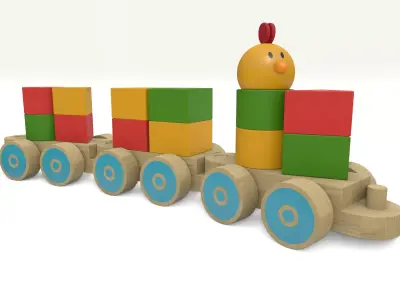 Little Chicks Wooden Toy Train Low-poly 3D model