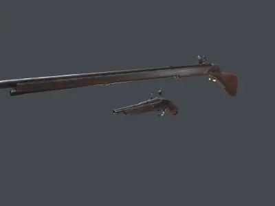 Set flintlock weapon 3D model Low-poly 3D model