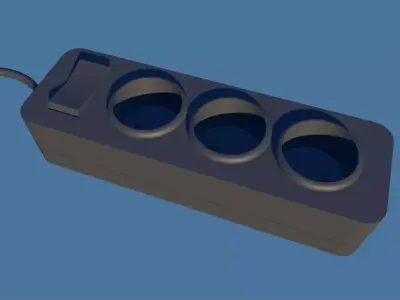  3D triple socket and plug Low-poly 3D model