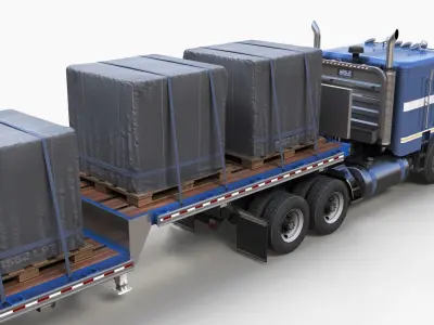 Freightliner Powerliner dropdeck trailer Low-poly 3D model