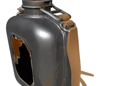 Vintage Metal Canteen with Strap Low-poly 3D model