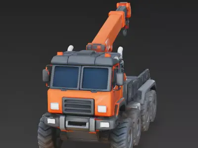 The Orange Lifter Mobile Truck Crane 3D Model Low-poly 3D model