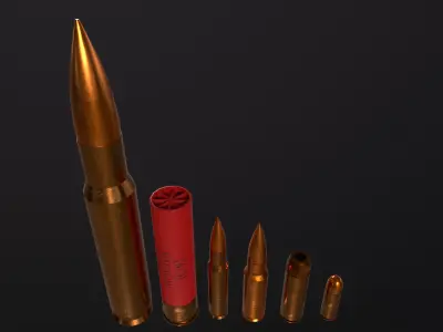 Small pack of common bullets  Low-poly 3D model