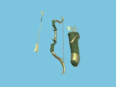 Archer Bow 05 Dragon Scale - Quiver Fantasy Weaponry Low-poly 3D model