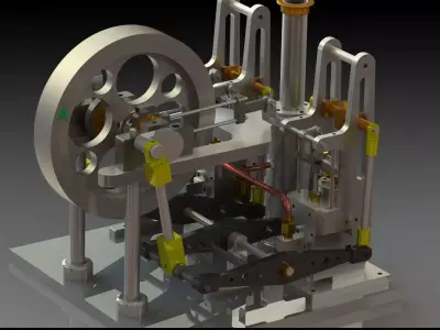 2 cylinder double sided beam steam engine 3D model