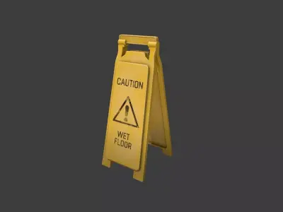 Yellow Wet Floor Warning Sign Low-poly 3D model