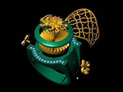 Gold Persian Lion and Sun men ring 3D print model