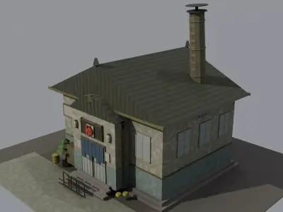 Abandoned Japanese Sento Bathhouse Exterior  Low-poly 3D model