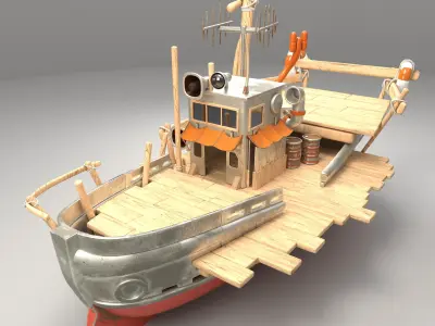 Boat 3d Model with substance painter texturing Low-poly 3D model