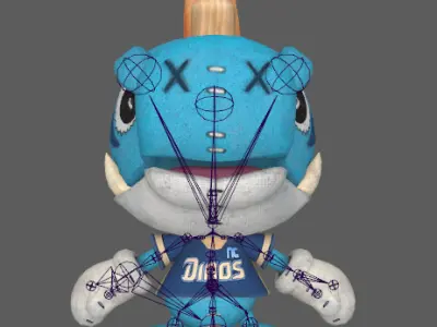 Stylish cartoon dinosaur with skeletal skin Low-poly 3D model