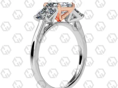 Ring 131 Asscher 3 stone ring plain cathedral shank 3D print model