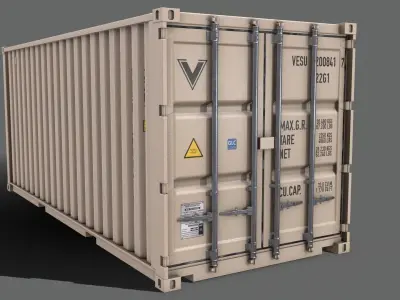 PBR 20 ft Shipping Cargo Container Version 2 - White Low-poly 3D model