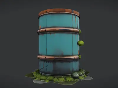 rusty industrial barrel with moss 3D model