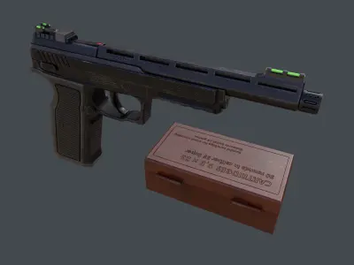 Pistol Long Range and Ammo Box Low-poly 3D model