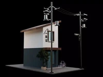 Japanese style shop front 3D model