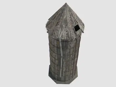 Old Wooden Silo Low-poly 3D model