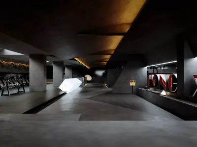 Dark-themed gym 3D model