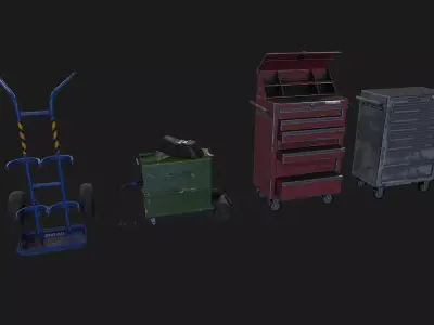 Auto repair shop equipment Cart Toolbox Cabinet Low-poly 3D model