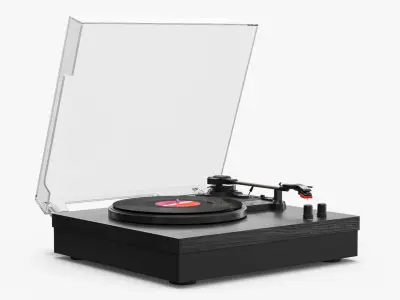 Vinyl Player with Record in Black Wood 3D model