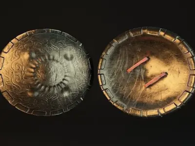 Spear and Shield Ancient weapon lowpoly  Low-poly 3D model