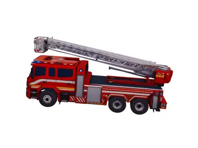 Low Poly Modern Ladder Fire Truck Vehicle Model PBR Texture Low-poly 3D model