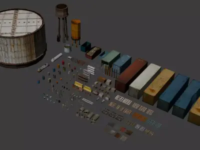 PSX Low Poly Storage and Construction Pack Low-poly 3D model