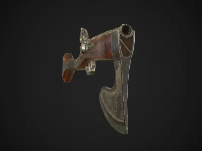 Flintlock Axe-Gun - model and textures Low-poly 3D model
