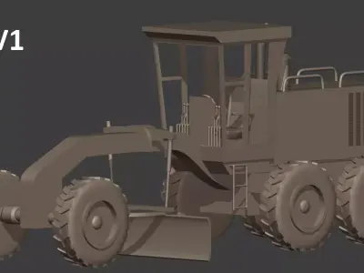 Simple construction machinery excavator and grader 3D print model