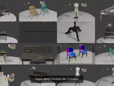 Rustic Atelier Furniture Set 3D Model Pack