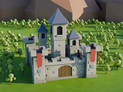 Medieval Castle and Tower - Low Poly Optimized Exterior Set 3D model