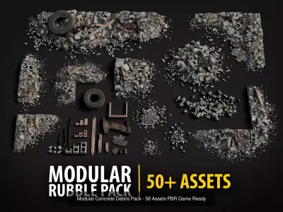Concrete and Rubble Debris Bundle - 79 Assets PBR Game Ready 3D Model Pack