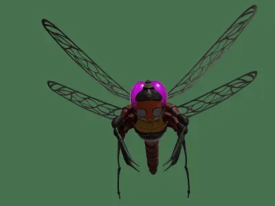 Cyber dragonfly robot Low-poly 3D model