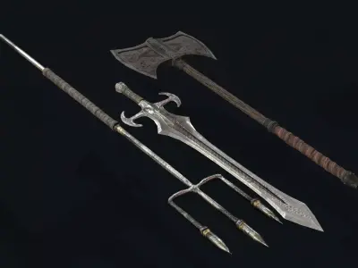 Barbarian Weapon Set Low-poly 3D model